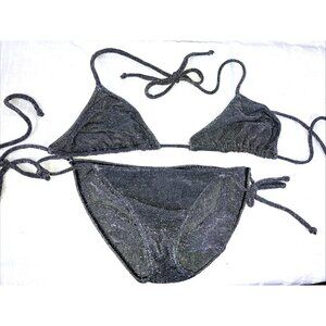 XS S Vintage 70s  Arabel France Silver Metallic Triangle Brazilian Bikini Bond